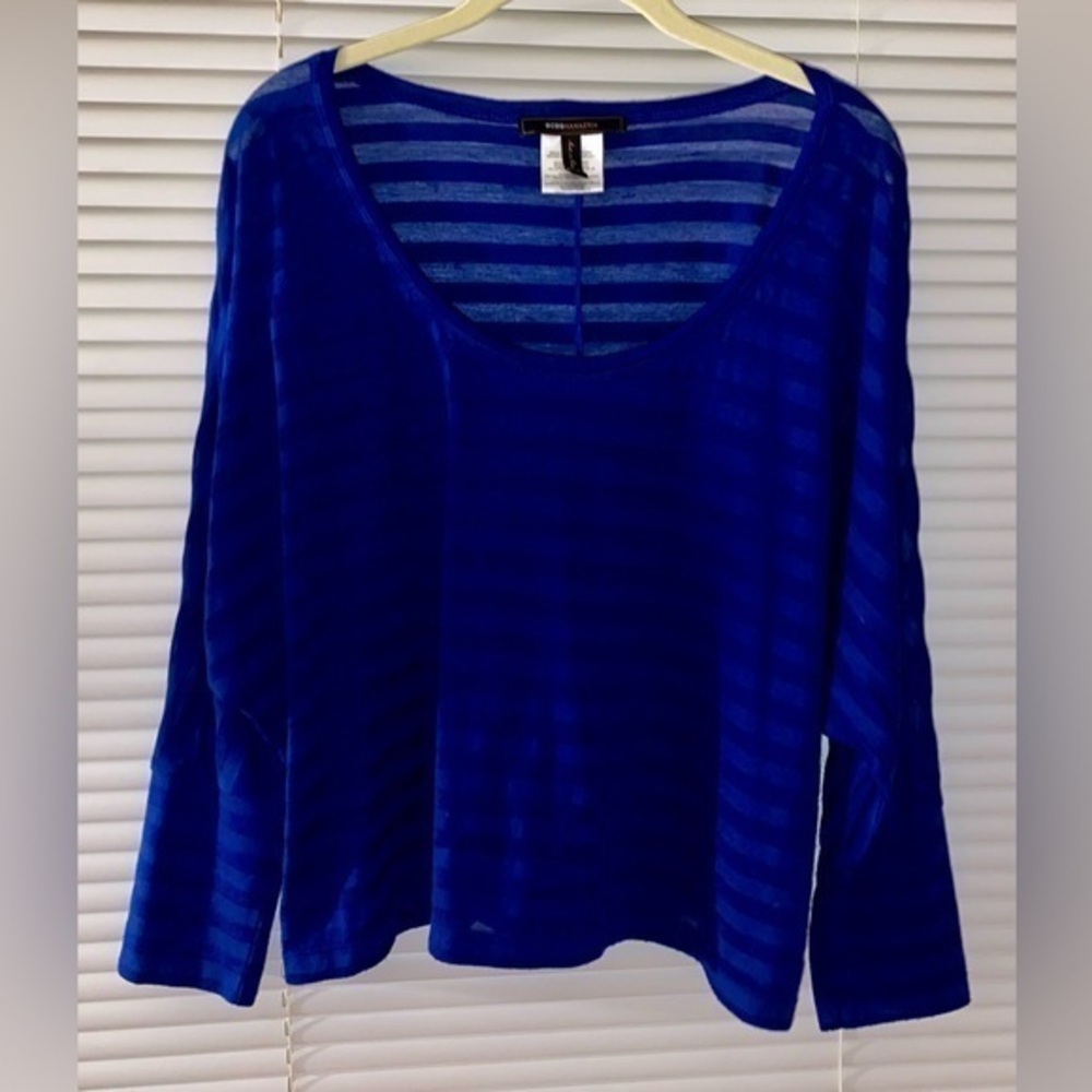 NWT: BCBG MaxAzria Long Sleeve Striped Top Blue M